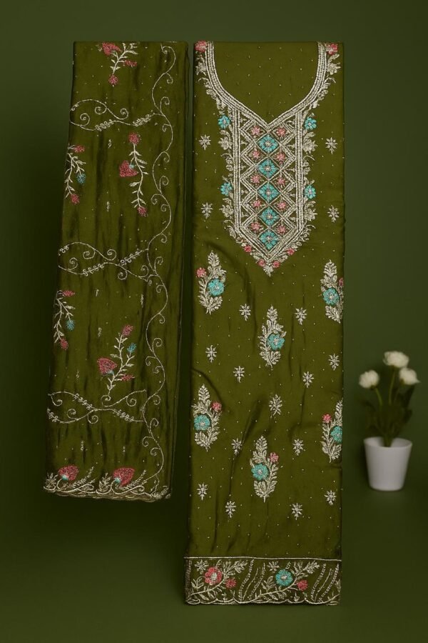 ✨ Royal Brown Embroidered Cotton Suit with Heavy Dupatta